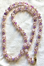 🌟collier long perles verre de Murano flocon rose et pailletés d’or 🌟