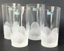 NEW Set 4 Cristal JG Durand Florence Frosted Highball Cocktail Tumblers Glasses