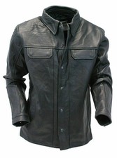 Chemise boutonnée homme en cuir d'agneau pur vintage police motard veste...