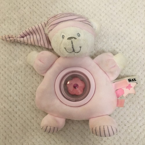 Doudou ours ourson - rose, grelot
