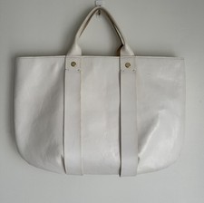 Clare V. Vivier La Tropezienne White Lined Leather Shopper Tote Laptop Work Bag