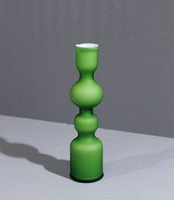 Carlo Moretti Murano Vintage Satin Green Opaline Vase Design Italy 1970s