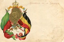Embossed card souvenir of BELGIUM medal with portraits flags