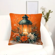 Housse de coussin LANTERNE DE NOËL FLORAL CHALEUREUX 45 cm Noël Fêtes Tradition