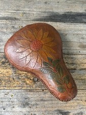 Hand-Stitched Leather Saddle Cover- Bull Rider Bike Saddle-Hipster Flower Power