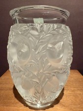 VTG LALIQUE Crystal BAGATELLE Frosted Birds Vase SIGNED With LABEL 6.75"H FRANCE
