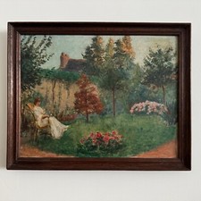Huile sur toile scène de parc