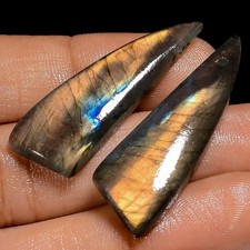 Natural Labradorite Fancy Cabochon Drilled Gemstone Pair 34.5 Ct 35X12X5mm SG259