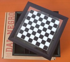 DAL NEGRO Plateau jeu Echecs & Dames verre + Coffret de rangement bois - NEUF
