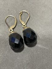 10kt 10k yellow gold dangle earrings Briolette Cut Black Onyx drops lever back