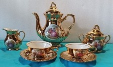 22 K GOLD WALDERSHOF BAVARIA COFFEE POT, Creamer & Sugar,Demitasse Cups&Saucers