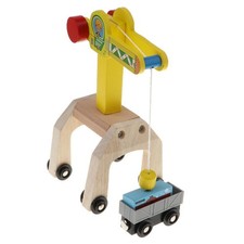 Trains En Bois Ensemble Ferroviaire Accessoires Compatibles Grue Mobile + Wagon