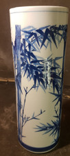 Blue and White Porcelain Cylindrical Vase Bamboo Decor, China