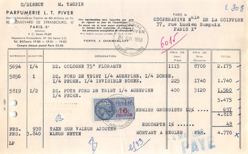 1956 parfumerie piver - 1956, l