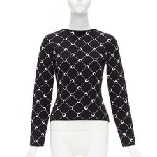 MARINE SERRE 2019 black white Crescent Moon knitted long slevee sweater top M