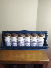 Lot of 6 Opaline Spice Jars Small Vintage Kitchen Jars With Shelf 