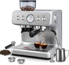 Espresso Machine with Built-in Grinder,Professional 15 Bar Silver