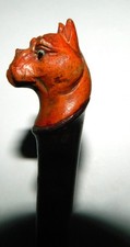 rare and beautiful wooden feather holder bulldog head glass eyes