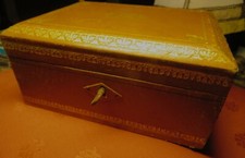 Antique LEATHER GOLD GOLD GOLD GOLD PLATED JEWELLERY CASE - JEWEL BOX