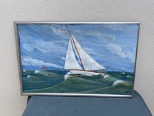 NAVY PAINTING SAILBOAT OLYMPIC GAUGE ON PAPER SIGNED HRP 43
