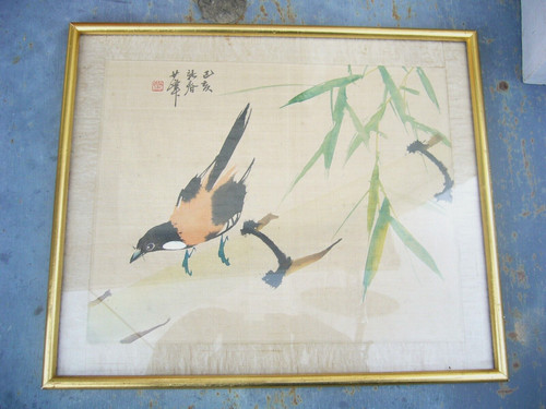 Ancien tableau peinture soie - ancien,