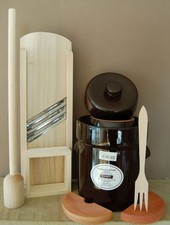 Pot à choucroute en grès pour la lactofermentation 5 litres+Mandoline,Masher
