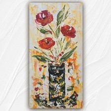 Fleurs vase floral bouquet Tableau original neuf peinture sur toile 30x60