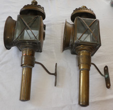 2 Anciennes Lanternes à Pétrole Lampe de Calèche Fiacre Triple Hublots en Cuivre