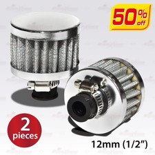 Universal 12mm Mini Filter Crankcase Vent Intake Auto Air Breather SILVER x 2