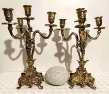 paire de chandeliers ancien en bronze doré 5 branches vintage