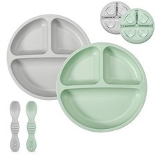 PandaEar Ensemble d'alimentation pour bébé en silicone | 2 Assiettes à Ventou...