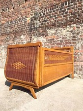 Lit Bebe Vintage En Rotin Et Osier Pieds Compas, Meuble Berceau Ancien