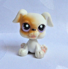 LITTLEST PETSHOP LPS #84 HASBRO DOG PUPPY BOXER WHITE CARAMEL PINK EYES 