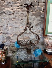 Lustre Bronze Panier Louis XVI Tulipes Pates De Verre H 65cm Diam. 43cm