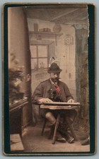CDV 1870 Tyrol man with zither/cymbalum musical instrument old photo
