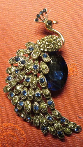 Broche vintage paon strass - ,