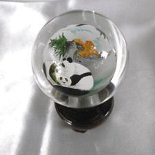 sulfide press paper ball glass inclusion pandas base wood sign henry 2005