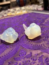 2 Antique Small Sabino Birds Art Deco Opalescent Glass Dough