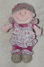 Noukies Plush Doll Pink Flower Floral Dress Baby Girl Soft Toy