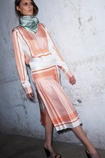 CÉLINE Old Celine Resort 2013 Orange Foulard Print Pleated Skirt S Phoebe Philo