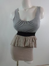 Robe Mini Femme Grise Et Beige En Mélange De Coton Et Polyester Taille M