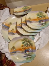 Seven piece dessert set Cake platter Dessert plates Square shaped Vibrant design