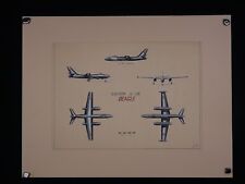 Jean Cuny (XX) Gouache originale AVION DE COMBAT Beagle Ilyushin IL-28 