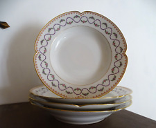 4 assiettes creuses porcelaine GDA France Limoges - frise dorée fleurs Ø 25 cm