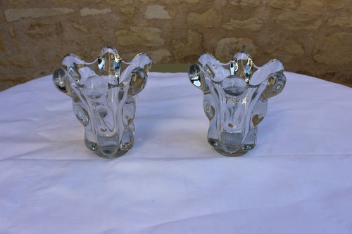 Paire vases verre moulé - vases,