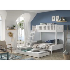 VIVIEN - Lit Superposé Gigogne en Pin Laqué Blanc Couchages 140x200cm et 90x200c