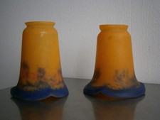 Pair Tulip Art Deco Glass Paste 1930 Noverdy Light Fixture Blue Orange