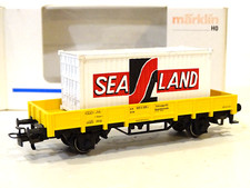 MARKLIN 4471  SUPERBE WAGON PLAT A ESSIEUX PORTE CONTAINER SEA LAND EN BOITE  HO