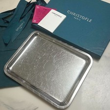 Auth Christofle Jardin d’Eden Silver Tray 20x16cm w/ Box Dust Bag Ribbon France