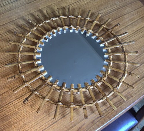 Miroir soleil rotin vintage - rotin,